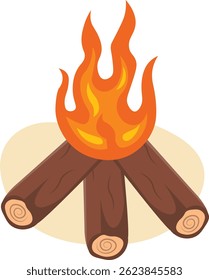 Wooden Campfire Illustration in Cartoon Design and Shape. Isolated on White Background