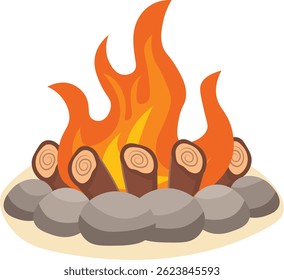 Wooden Campfire Illustration in Cartoon Design and Shape. Isolated on White Background