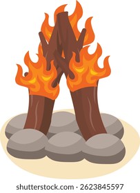 Wooden Campfire Illustration in Cartoon Design and Shape. Isolated on White Background