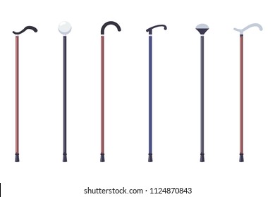 Wooden cane stick vector flat simple set isolated on white background.