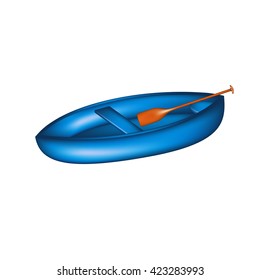 Wooden canoe in blue design with paddle