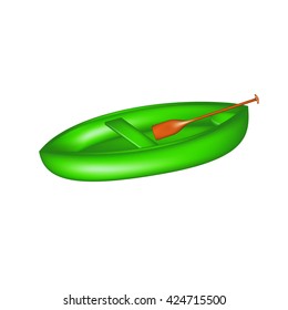 Wooden canoe in green design with paddle