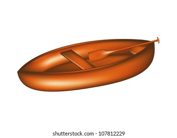 Wooden canoe with paddle
