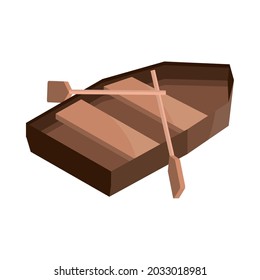 wooden canoe with paddles isometric
