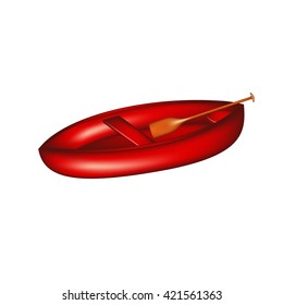 Wooden canoe in red design with paddle