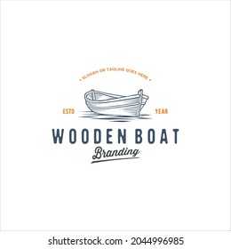 Wooden Canoe Row Boat Logo Design Vector Image