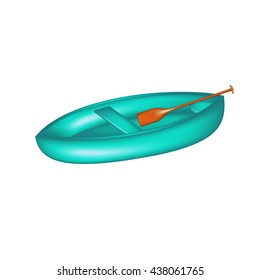 Wooden canoe in turquoise design with paddle