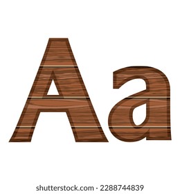 Wooden Capital And Small Letter A Vector Illustration. Alphabet Letter With Wooden Texture Isolated On A White Background
