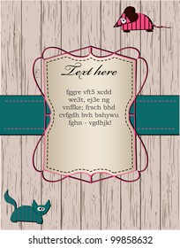 wooden card with cat and mouse. vector eps 8