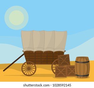 Wooden carriage on desert