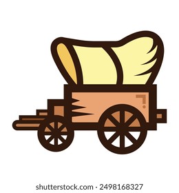 Wooden carriage vehicle colorful icon illustration isolated on square white background. Simple flat outlined cartoon art styled drawing.