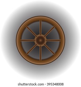 Wooden carriage wheel. The wheel of the cart. Ancient wooden grunge wagon wheel. Old wooden wheel. Wild west. Vector illustration