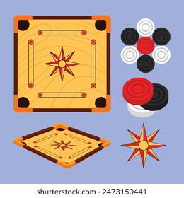 Wooden Carrom Board Game Vector Illustration Carrom game icon Indian carrom board game with pawn