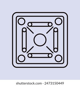 Wooden Carrom Board Game Vector Line Icon Carrom game line icon Indian carrom board game