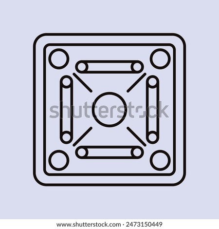 Wooden Carrom Board Game Vector Line Icon Carrom game line icon Indian carrom board game