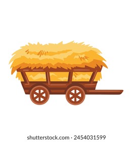 Carrito de madera con heno. Ilustración vectorial