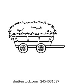 Wooden cart with hay line symbol. vector illustration