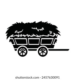 Wooden cart with hay silhouette symbol. vector illustration