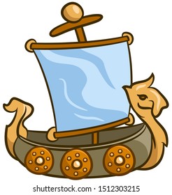 Wooden cartoon carved brown Viking ship