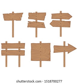 Wooden cartoon signs. Wooden pointers. Direction signs. Signboards. Vector.