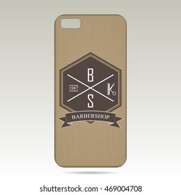 wooden case for phone. logo for barbershop, hair salon vector illustration.