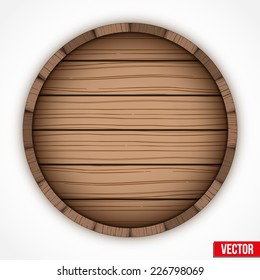 Wooden cask for alcohol drinks emblem. Vector illustration isolated on white background.