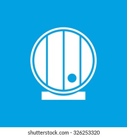 Wooden cask icon, white simple image isolated on blue background