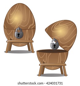 Wooden casket in the shape of an egg. Vector illustration.