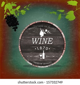 Wooden casks with grapes wine.Vector sticker