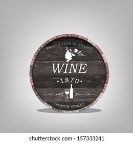 Wooden casks with grapes wine.Vector sticker