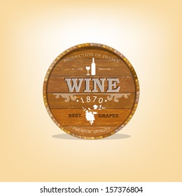 Wooden casks with grapes wine.Vector sticker