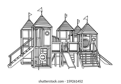 Wooden castle vector. Children playground illustration isolated on white background. 