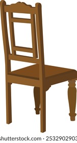 Wooden chair back view vector illustration. Brown chair isolated on white background