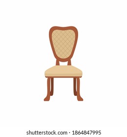 Wooden chair. Design elements, accessories. Fashionable furniture interior concept. Comfortable chairs in a vintage antique style. Flat vector illustration isolated on white background.