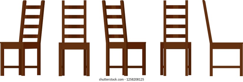 Wooden chair for dining table in various points of view