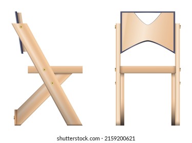 Wooden Chair. Front View Side View. Vector Set Isolated On White Background.