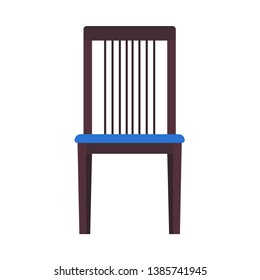Wooden chair front view vector icon furniture. Classic interior sit. Retro brown cartoon home element flat room