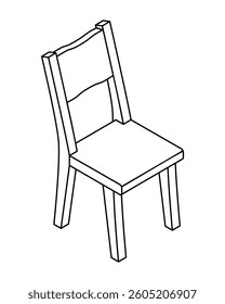 Wooden chair - hand drawn isometric black and white vector illustration.