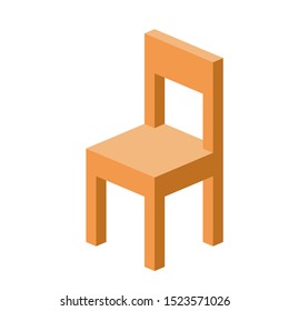 wooden chair isolated on white background, isometric wood chair for icon 3d simple, clip art small chair cute brown color, illustration wooden chair for media learning of children