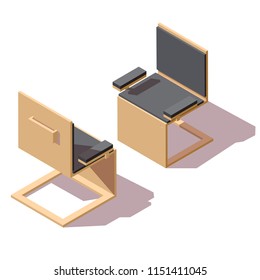 Wooden chair. Lowpoly isometric vector illustration.