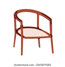 Wooden chair, modern retro design. Wood furniture in trendy vintage mid-century style. Elegant comfortable stylish designer seat. Flat graphic vector illustration isolated on white background