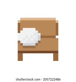 Wooden chair and pillow pixel art. Chair icon. Icon furniture.