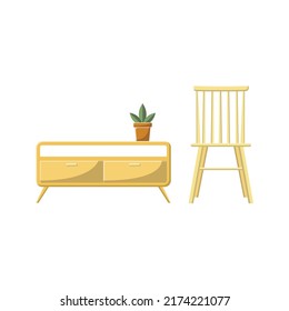Wooden Chair and Table Flat Illustration. Clean Icon Design Element on Isolated White Background