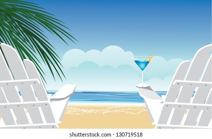 Wooden Chairs at the beach. EPS 8 vector, grouped for easy editing. No open shapes or paths.