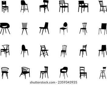 Wooden chairs silhouette, Chair silhouettes, Wooden modern chairs silhouette, Chair icon, Wooden chairs SVG, Wooden chairs vector set