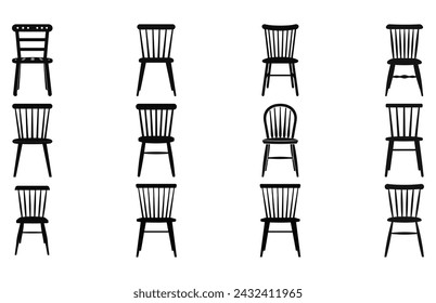 Wooden chairs silhouette, Chair silhouettes, Wooden modern chairs silhouette, Wooden chairs vector set
