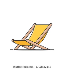 Wooden Chaise Lounge Vector Icon Illustration. Beach Chair Wooden. Concept Of Summer Holiday