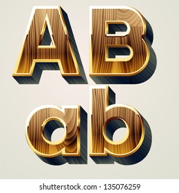 Wooden characters set with gold frame. Letters a b