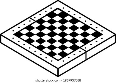 Wooden chess board. Vector outline illustration.