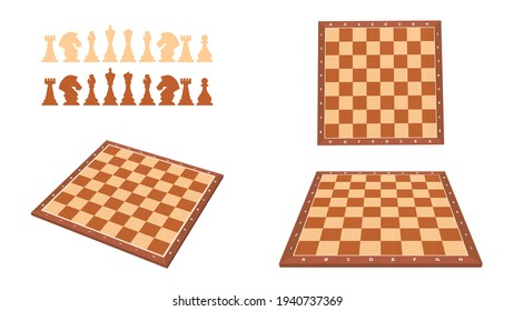 wooden chess boards different angles isolated on white background, vector illustration